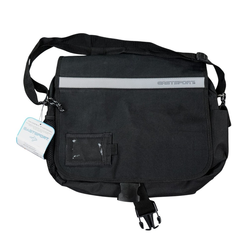 VTG Eastsport Midtown Messenger Bag Unisex Black Y2K Reflective Streetwear Logo